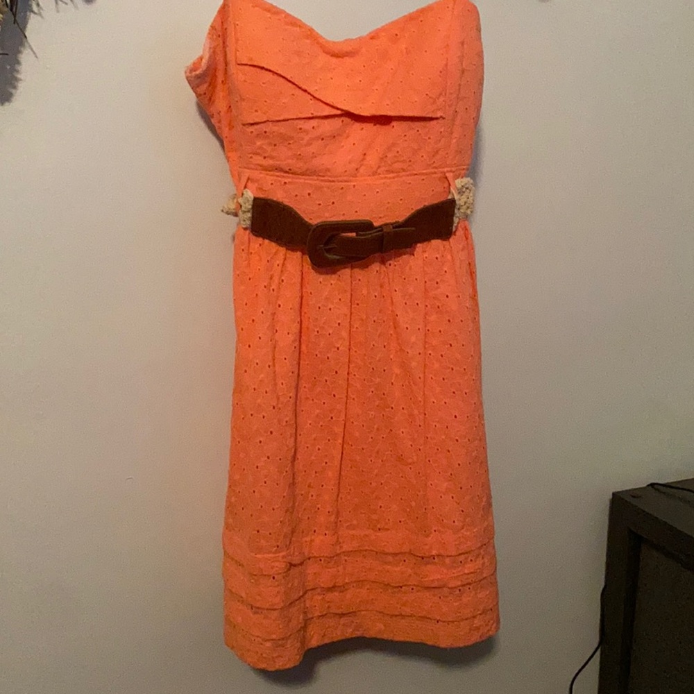 Strapless Pink and cream belt dress